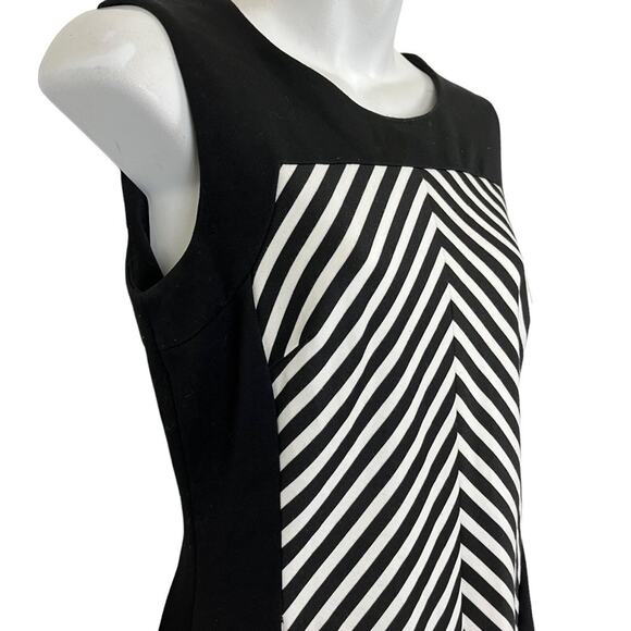 CALVIN KLEIN Black White Striped Herringbone Sleeveless Stretch Knit Dress sz 4 - Picture 5 of 15